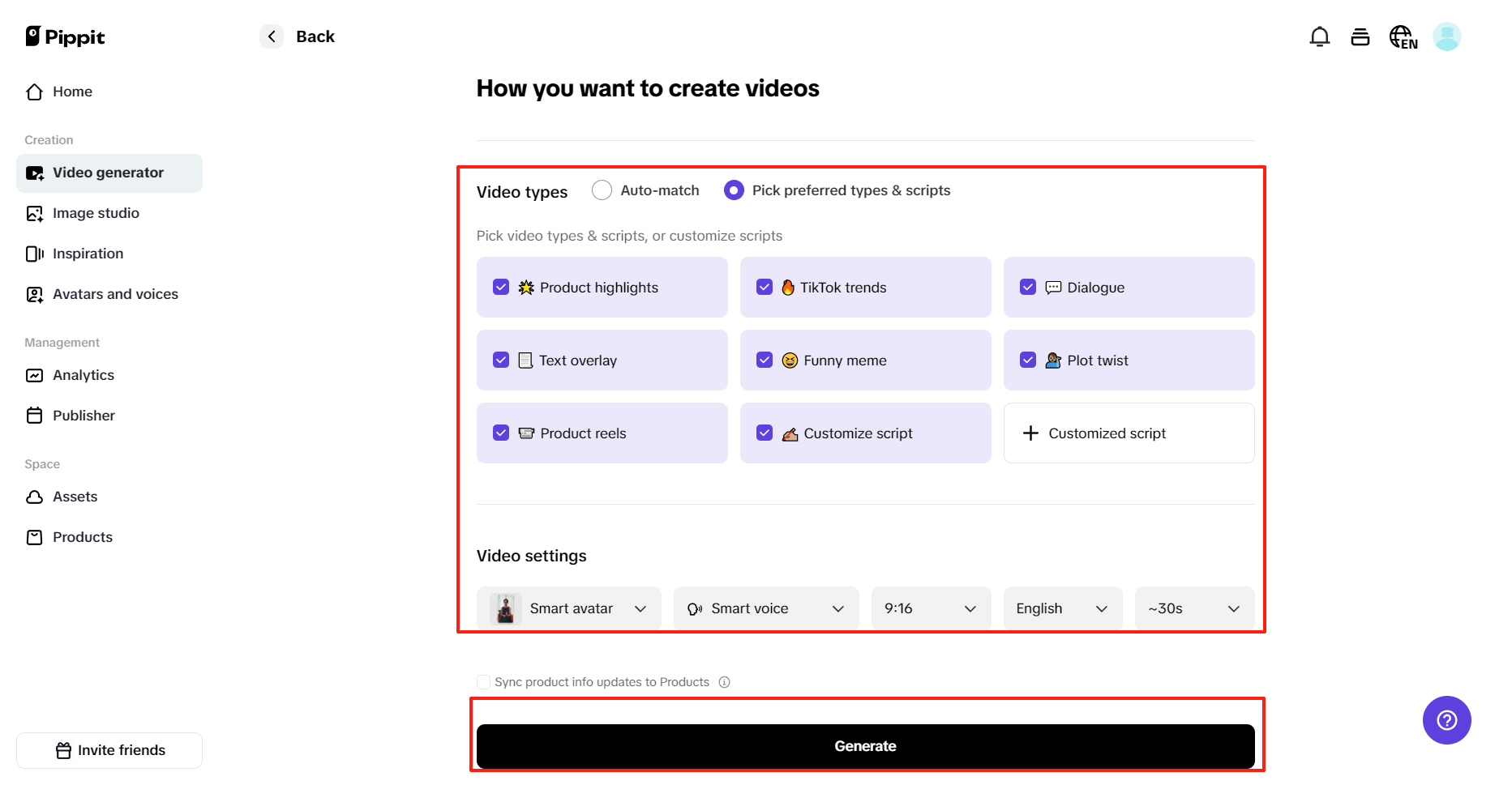 Video setting and generate