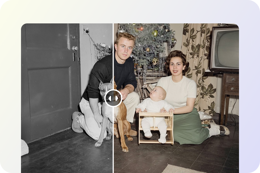 Portrait de famille colorisé avec des détails réparés et une vue claire.
