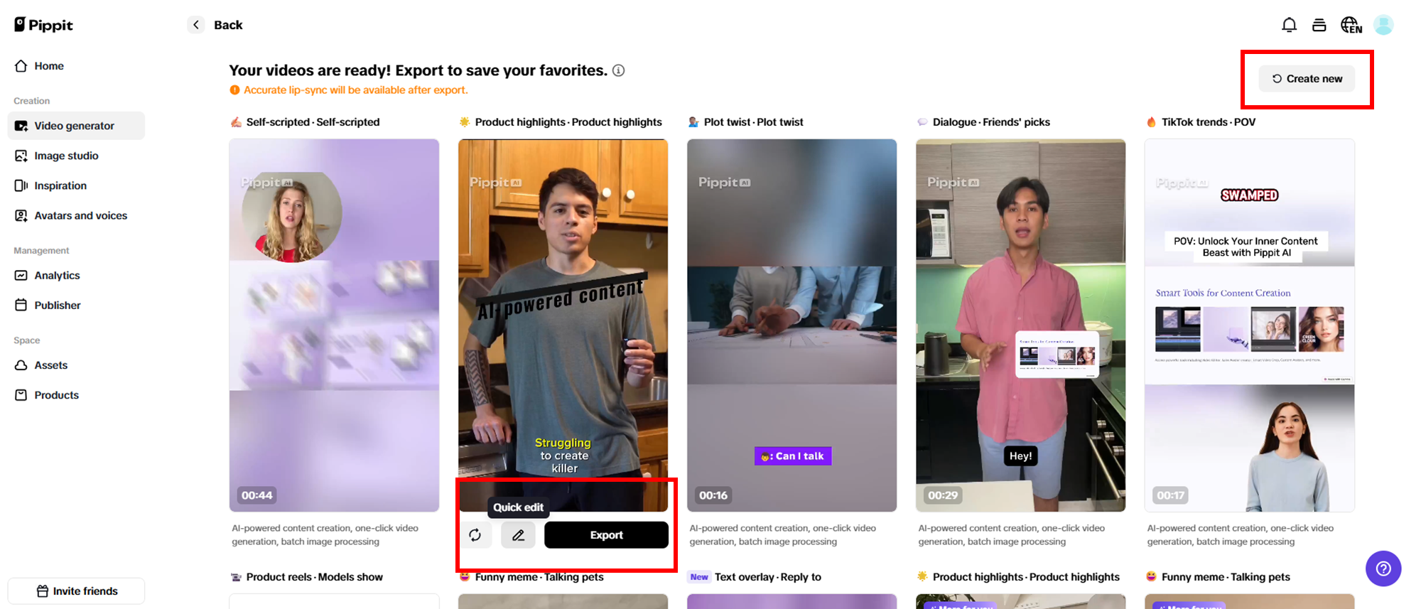 Select your preferred generated video