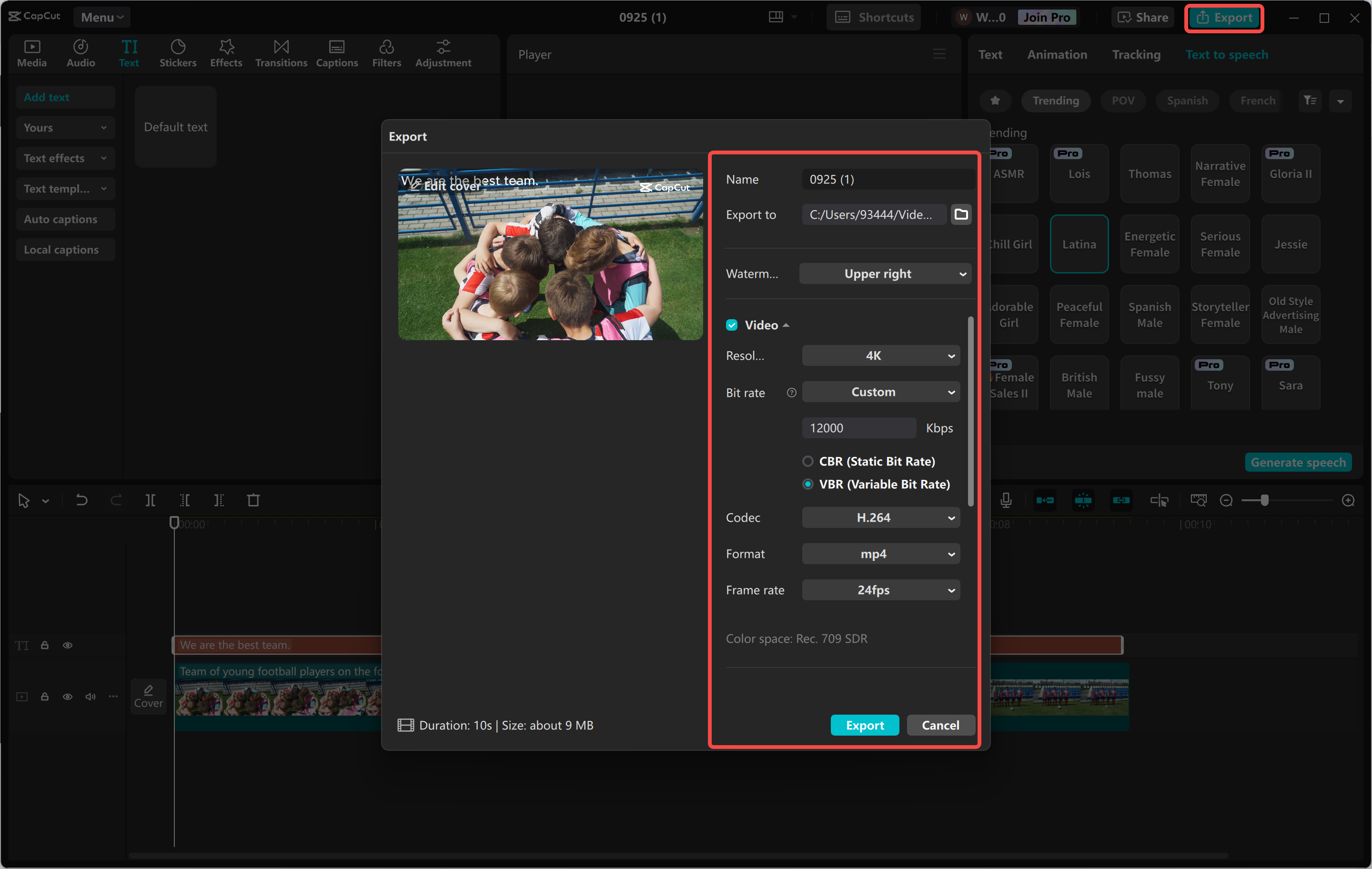 Exporting a video from the CapCut desktop video editor
