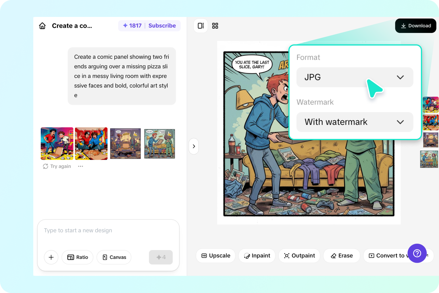 Exporting comics from Pippit