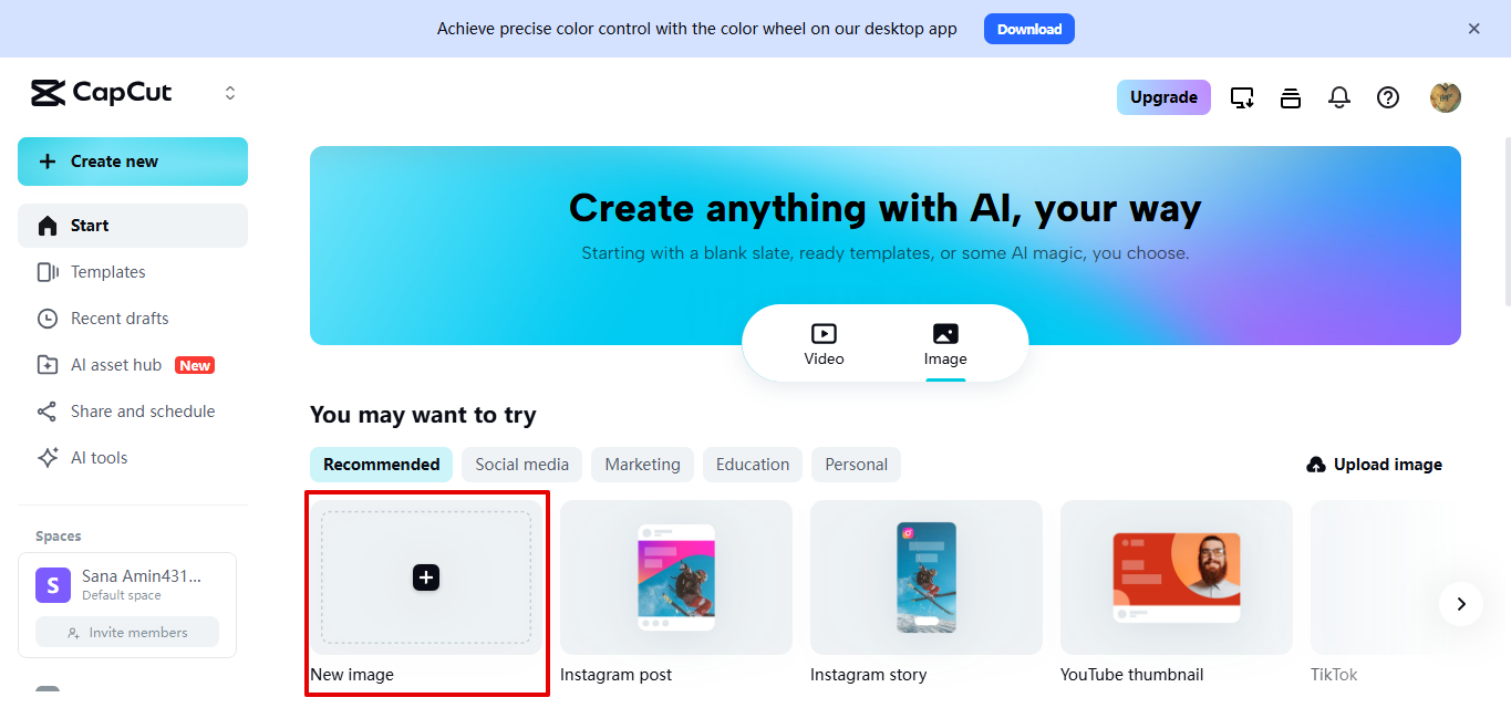 Görüntü düzenleyiciyi CapCut Web