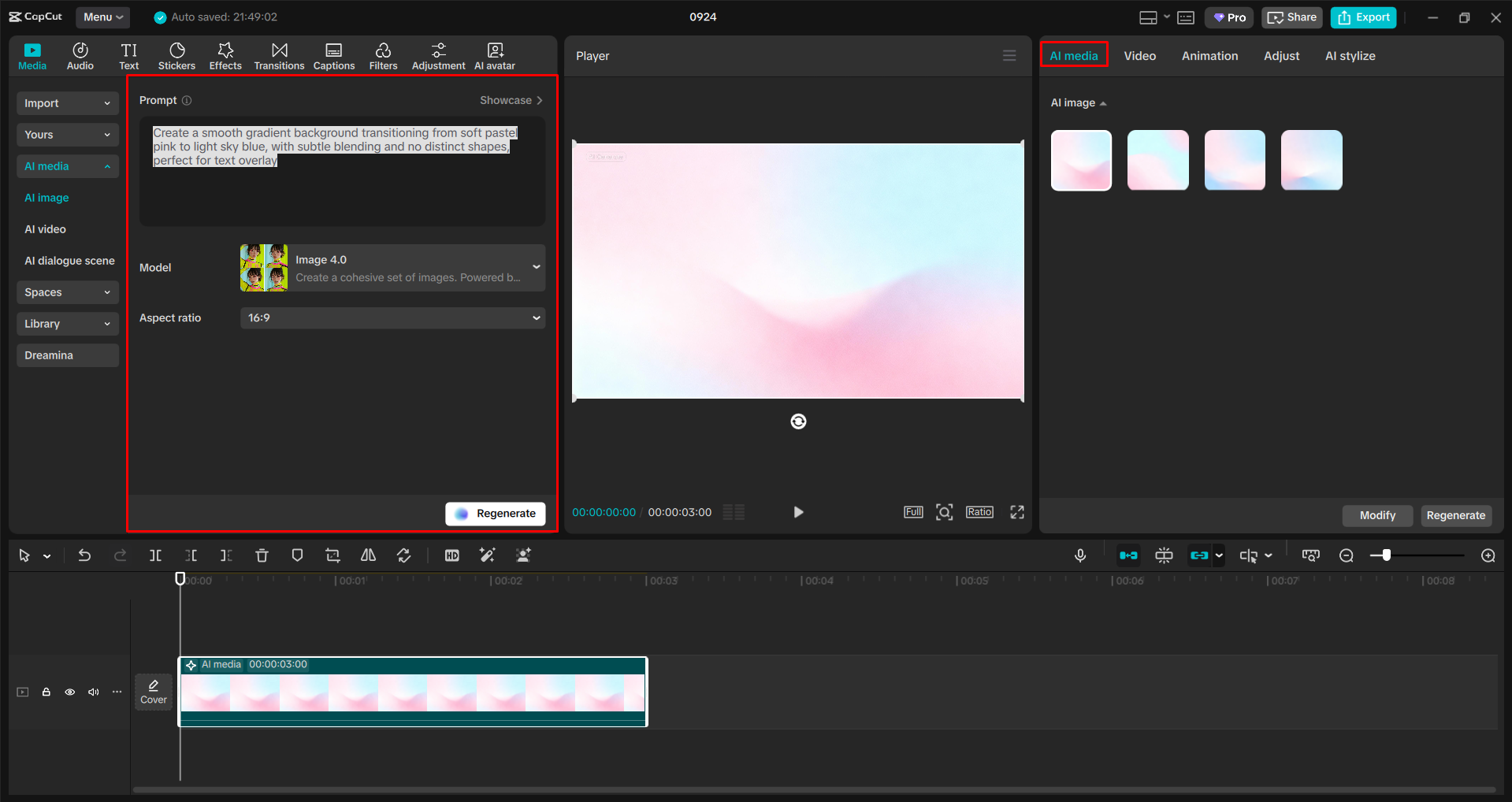 Generating a gradient background from text with the CapCut desktop video editor