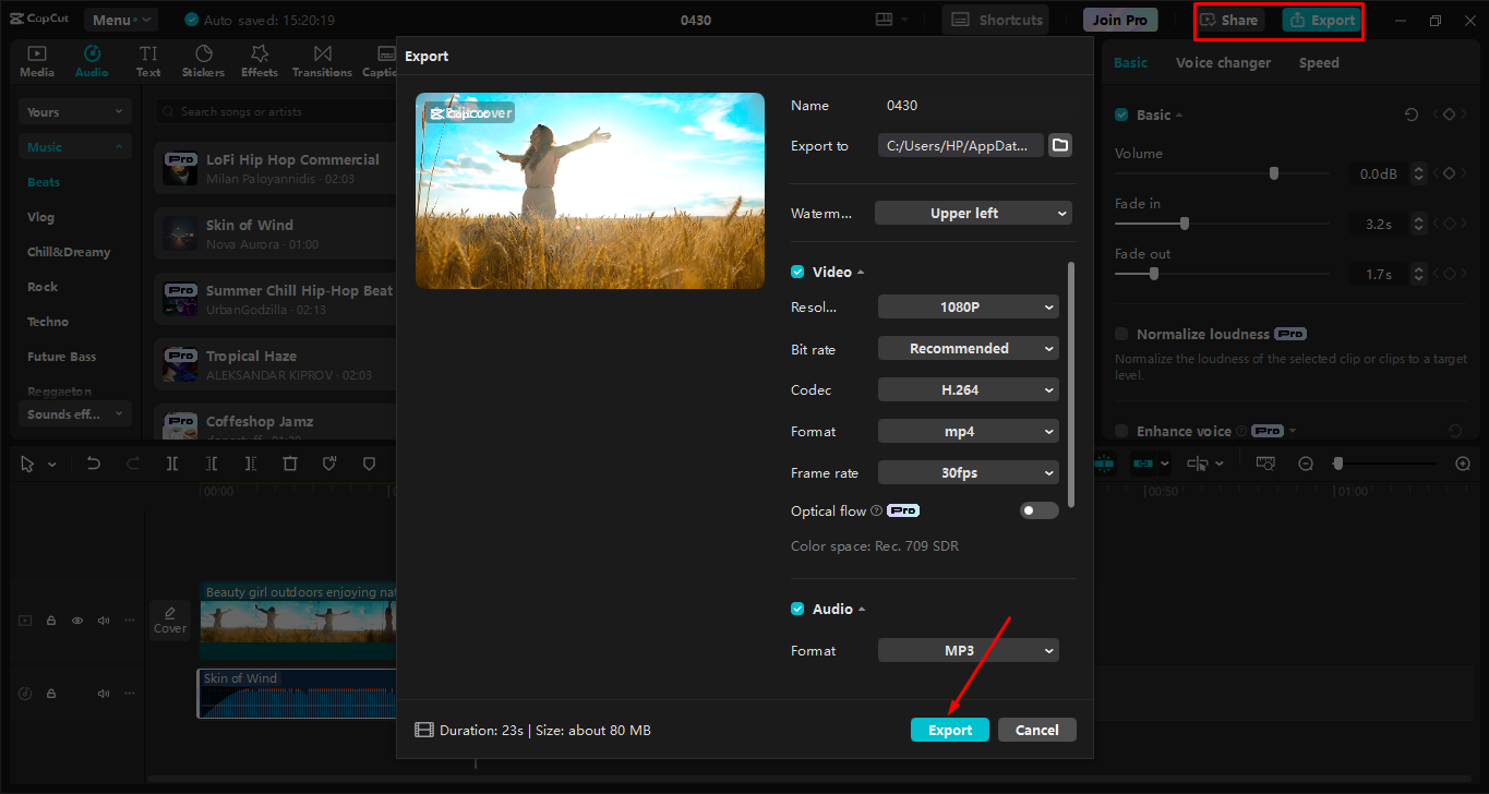 Export video in the CapCut desktop video editor