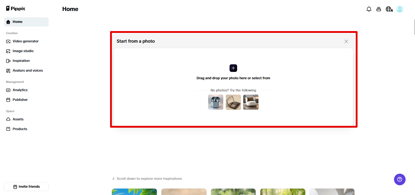 Uploading image to Pippit