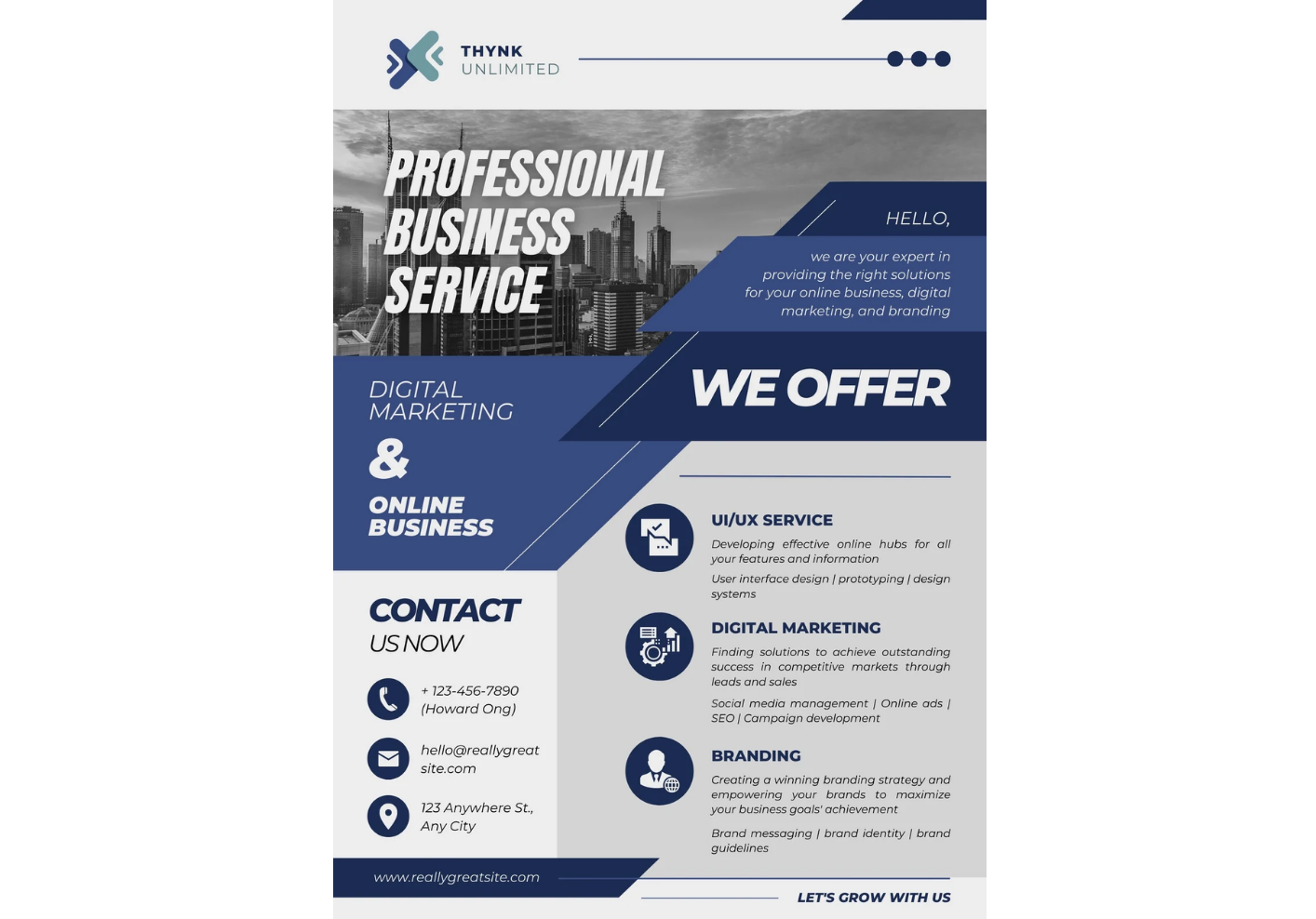 Business flyer template with bold headlines and call-to-action