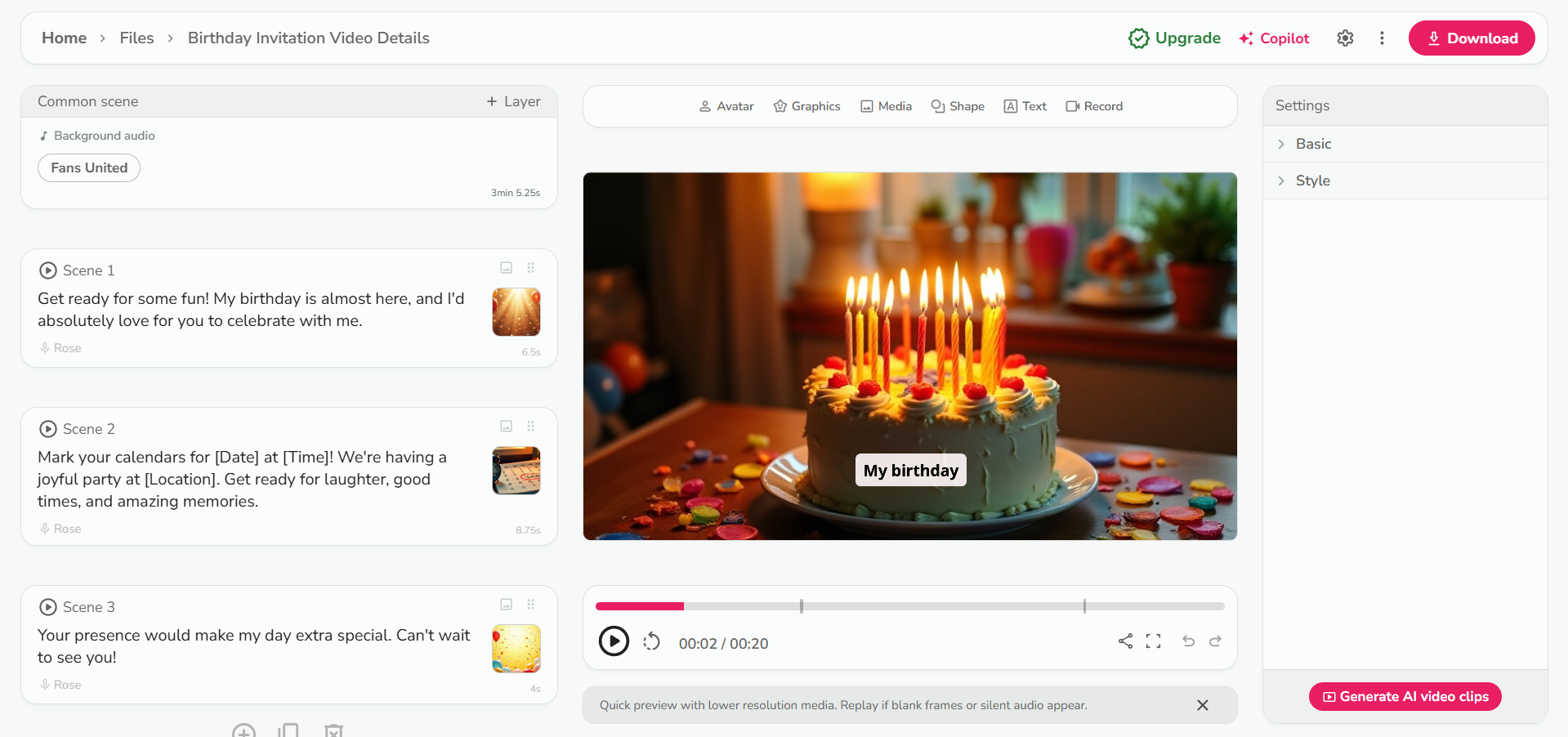 Fliki interface