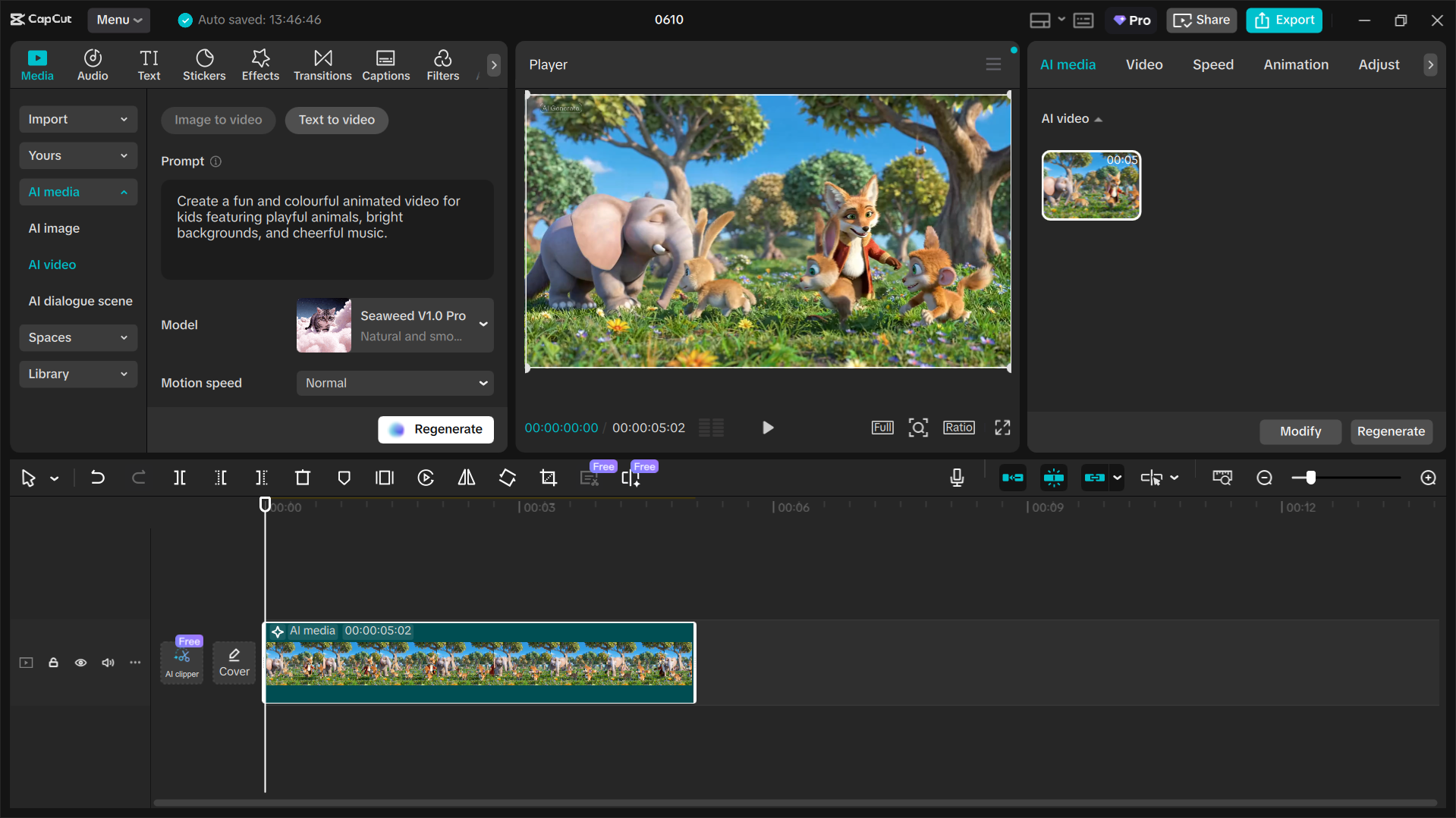 Interfața editorului video CapCut desktop