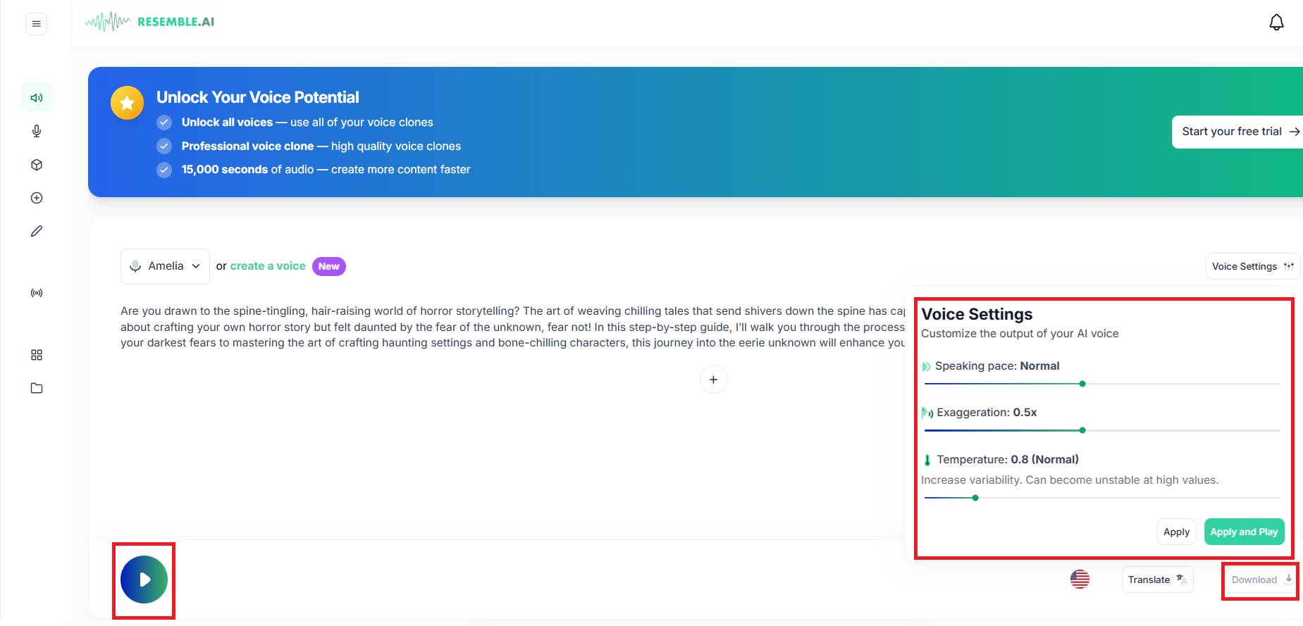 Generate & fine-tune the AI voice