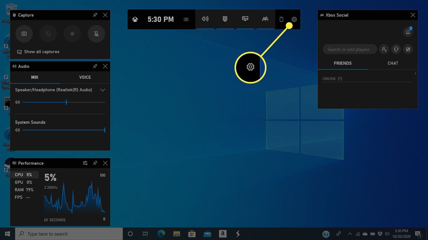 Interfaz de Game Bar: la mejor grabadora de pantalla gratuita para computadora portátil