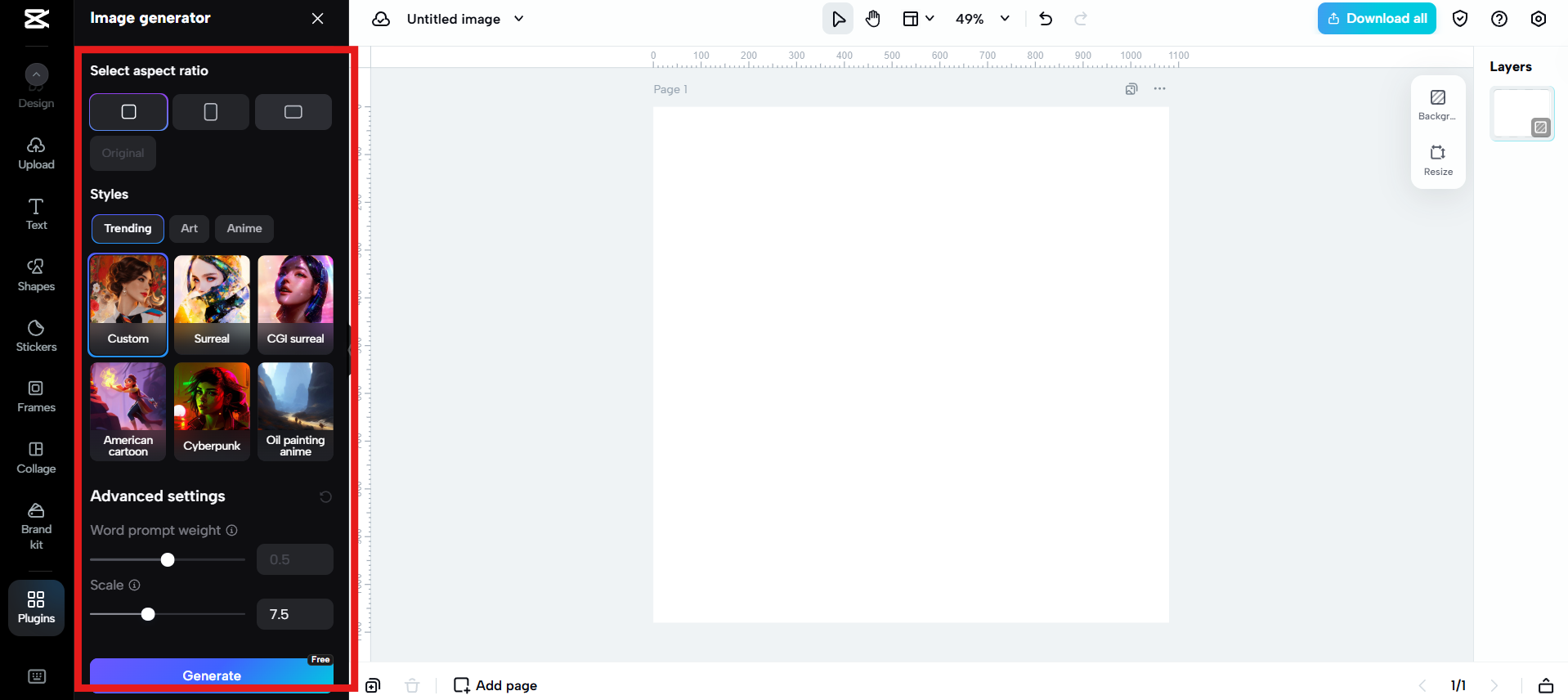 Customize settings and generate