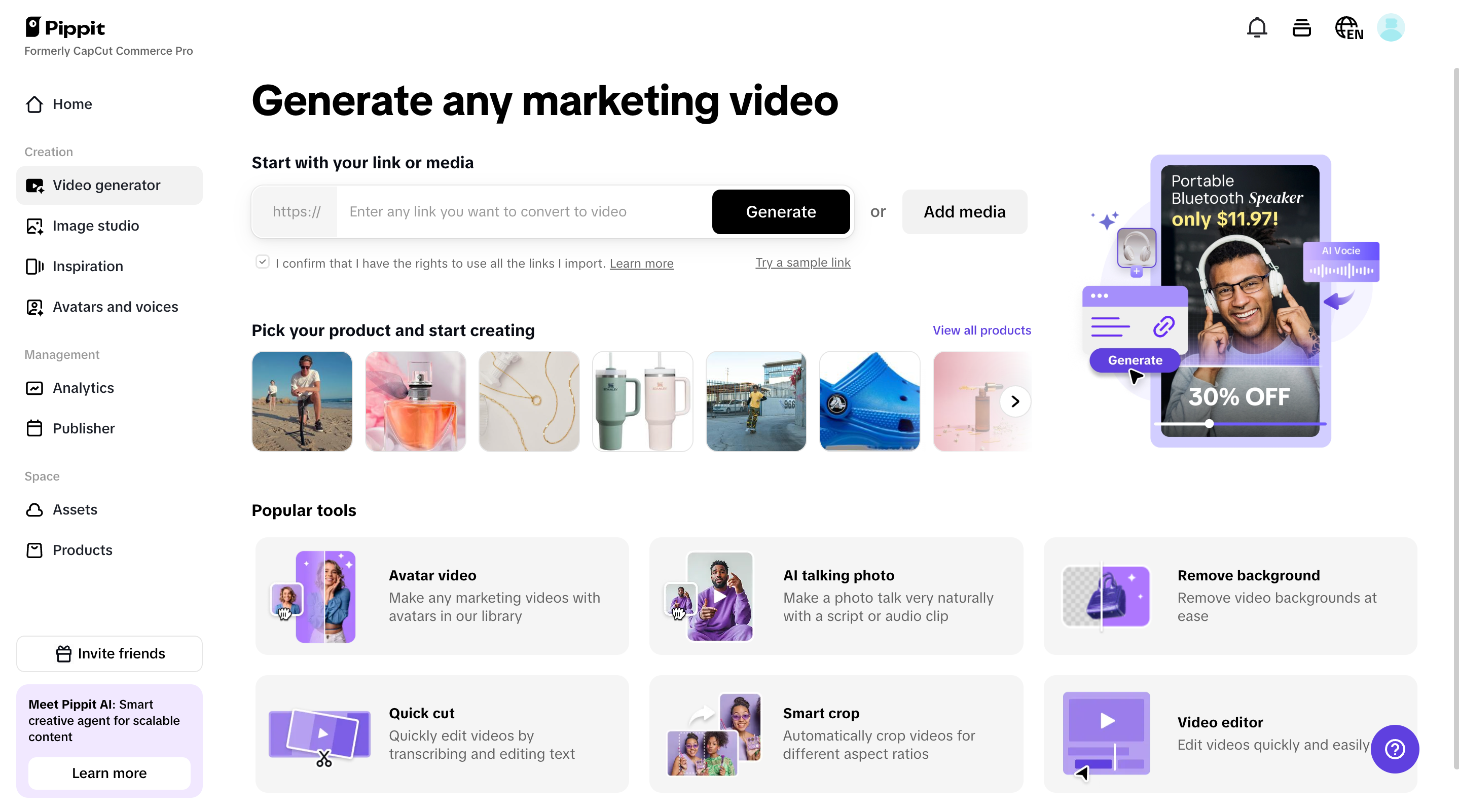 Upload product links or media