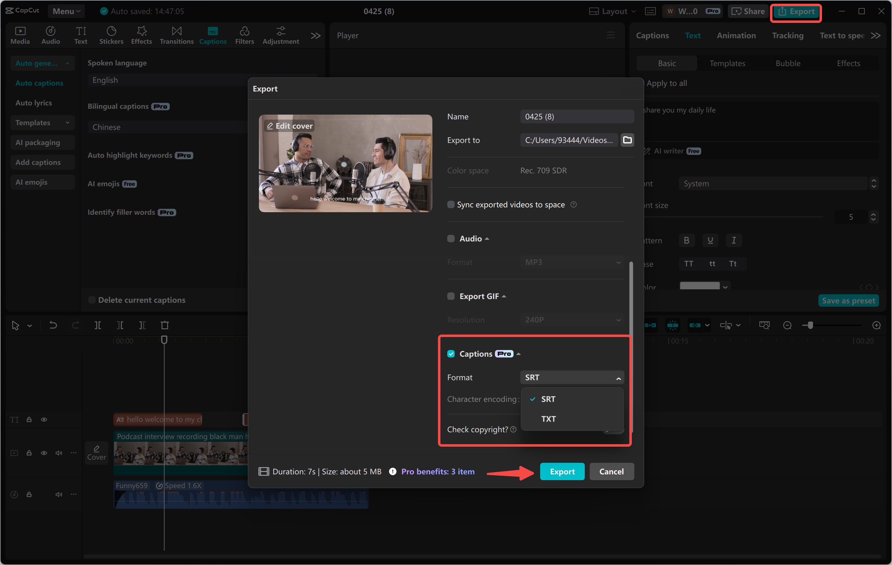 Exportation de la vidéo finale depuis l' CapCut éditeur vidéo de bureau