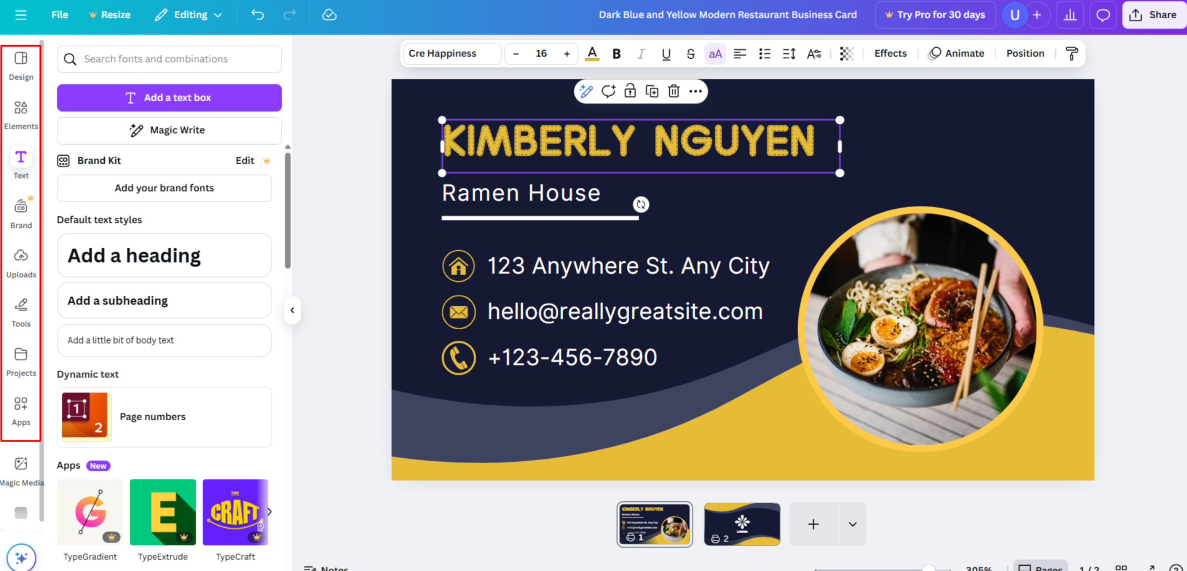 Menyusun kartu bisnis di Canva
