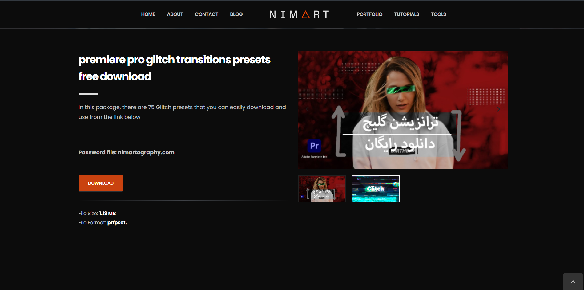Interfaccia di Nimart - il sito più apprezzato per ottenere effetti glitch Premiere Pro