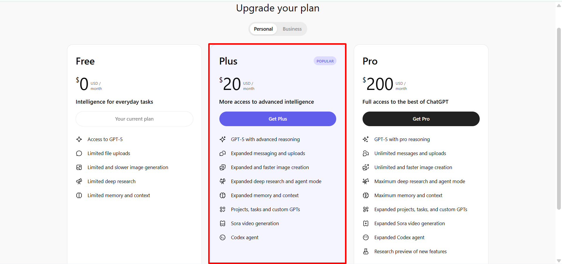 Subscribing to teh Plus model for using ChatGPT-5