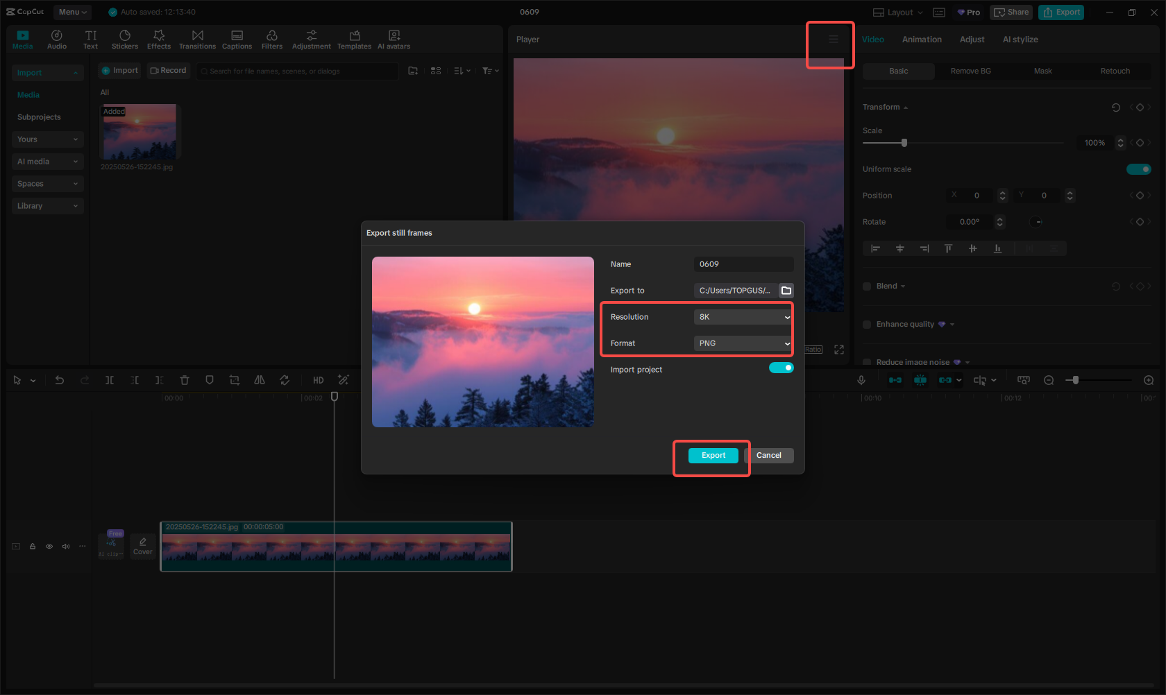 Exportando el video / imagen en CapCut