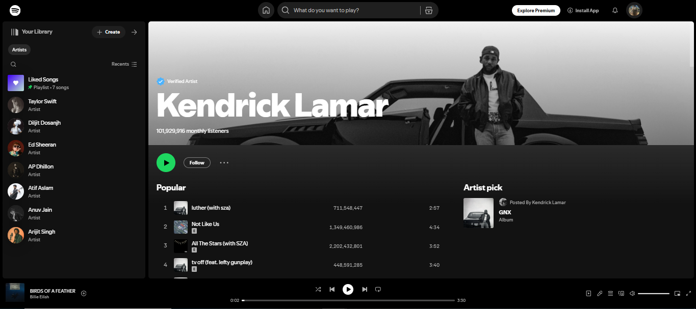Kendrick Lamar - uznany wśród 200 najlepszych artystów na Spotify
