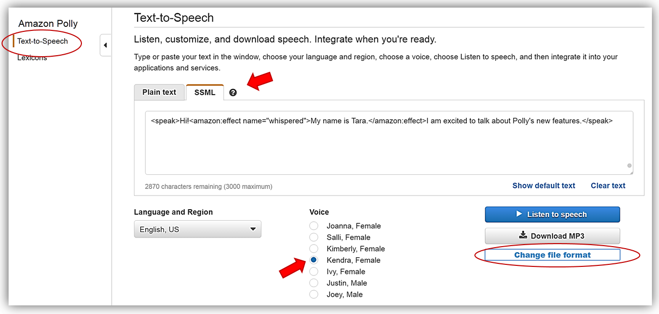Amazon Polly interface