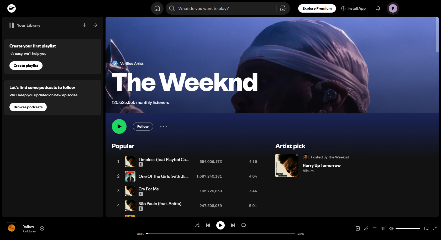 L'interface Spotify Weeknd