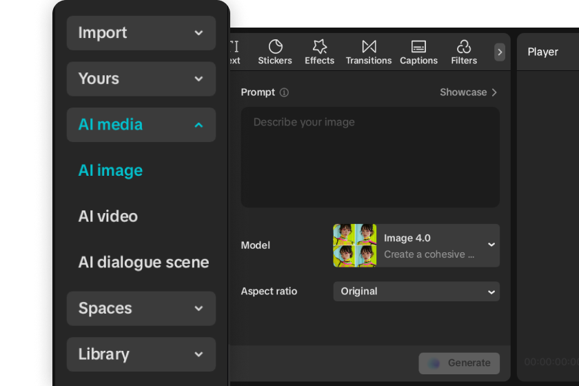 Launch CapCut's AI image tool