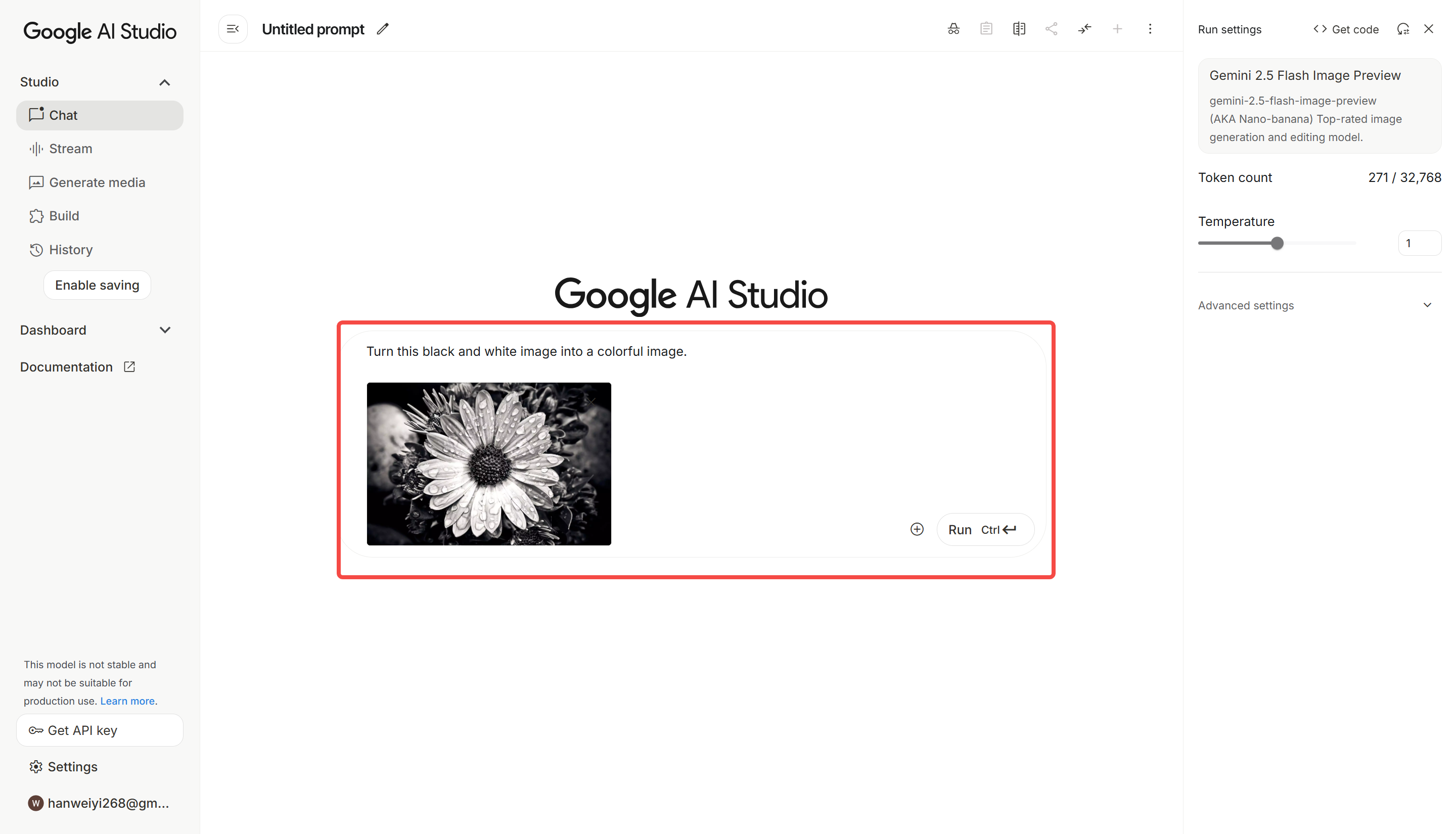 Uploading a black and white image to Google Banana AI