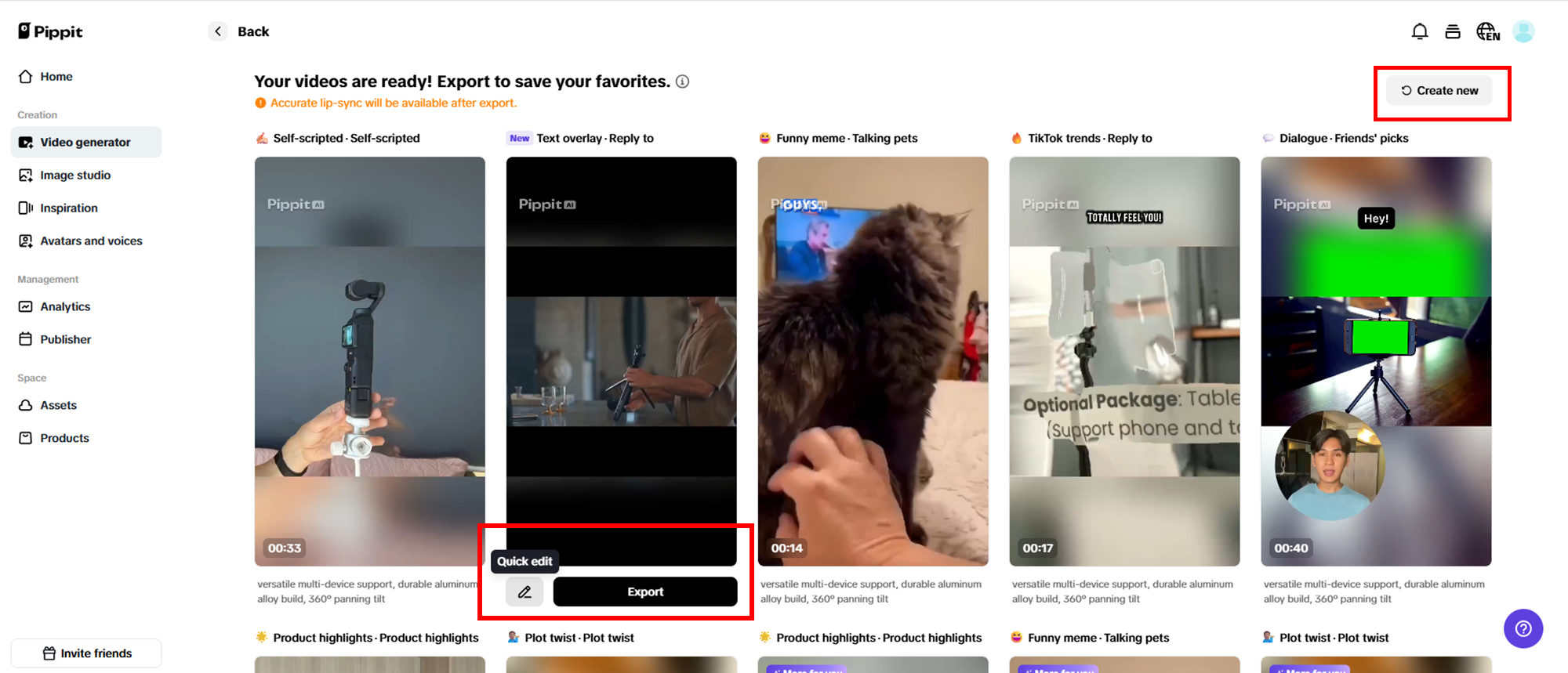 Select your preferred generated video