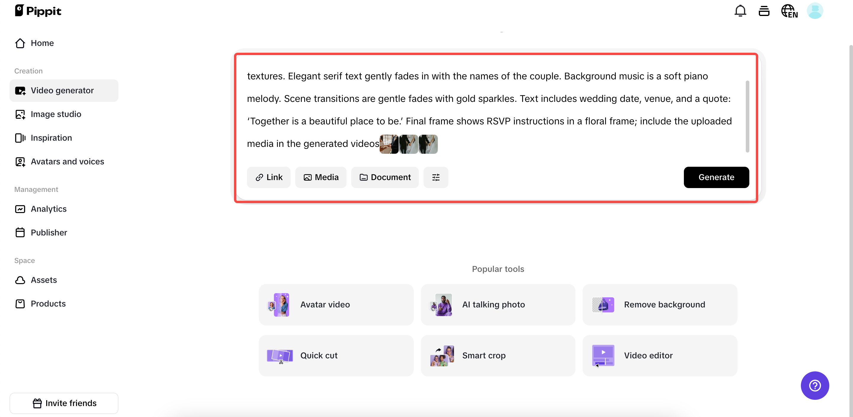Access the Video generator feature