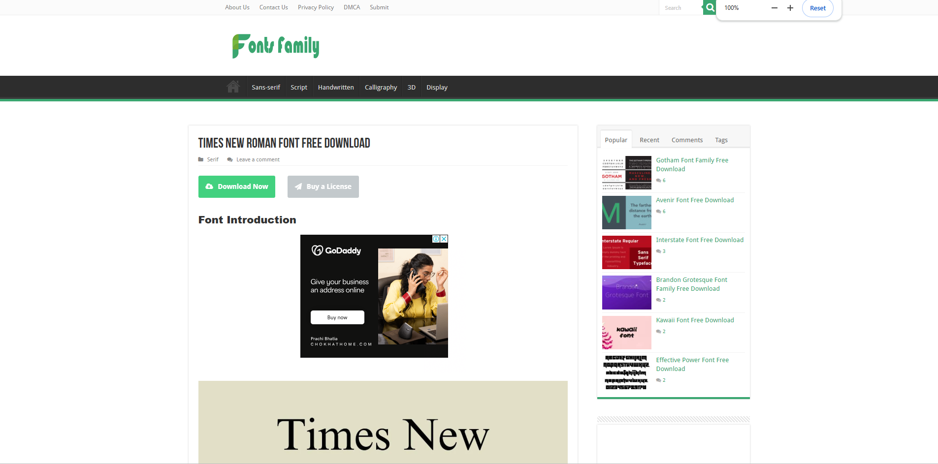 Giao diện của Free Fonts Family - một tài nguyên quý giá để tải xuống phông chữ Times New Roman