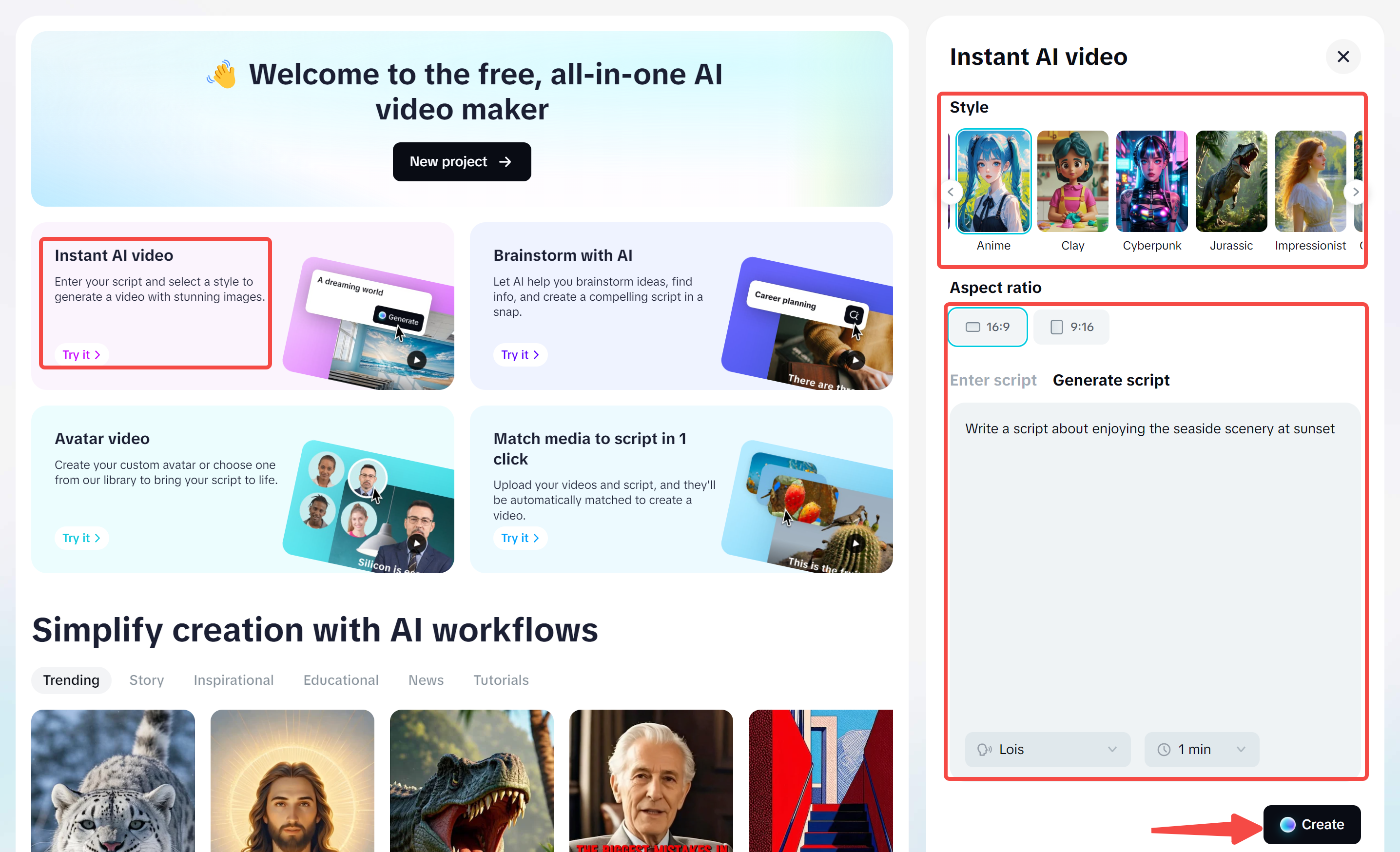 Generare il tuo script e video in CapCut 's AI video maker