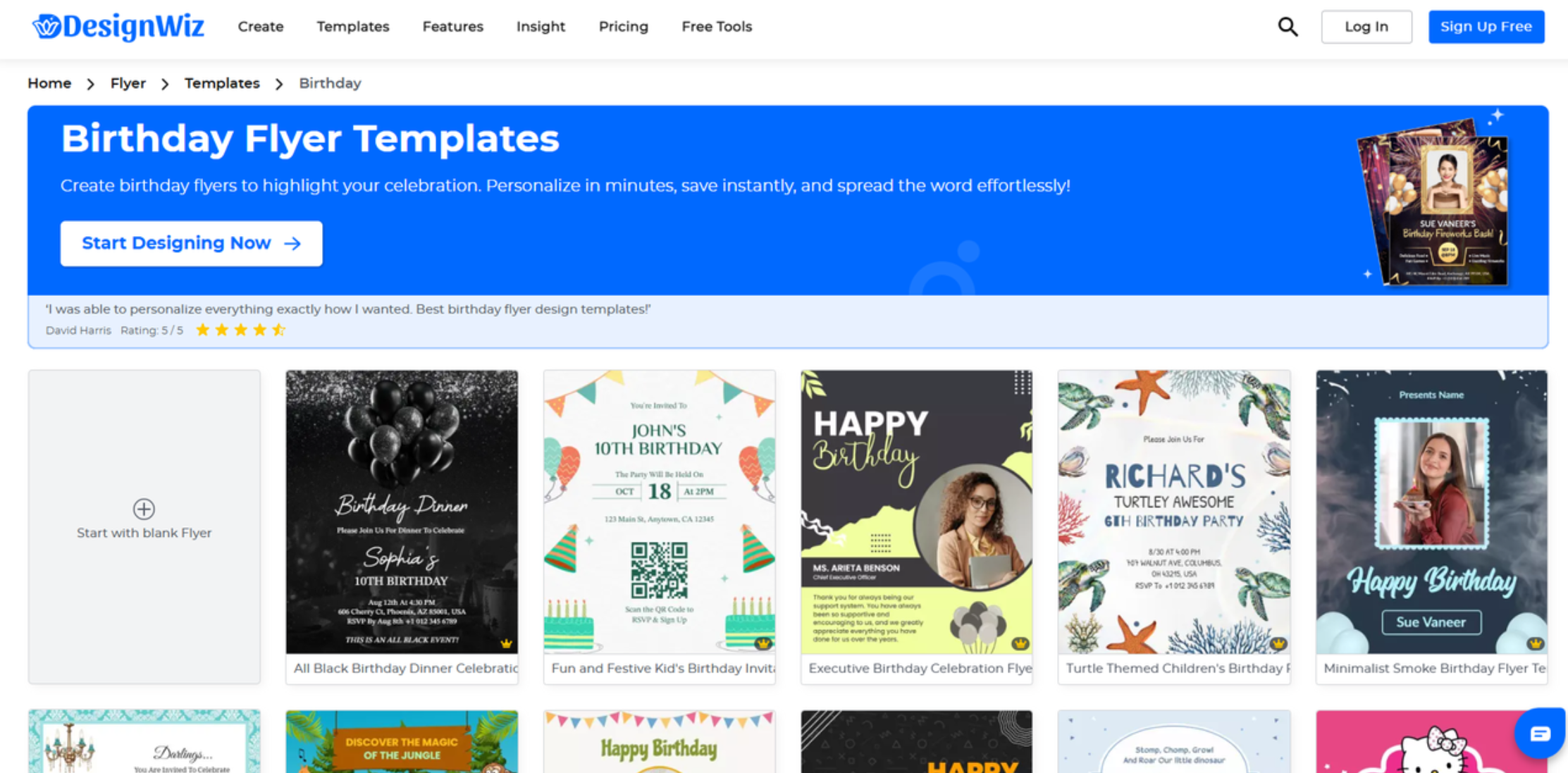 Interface of Design Wiz - an easy to use tool for editing birthday flyer templates
