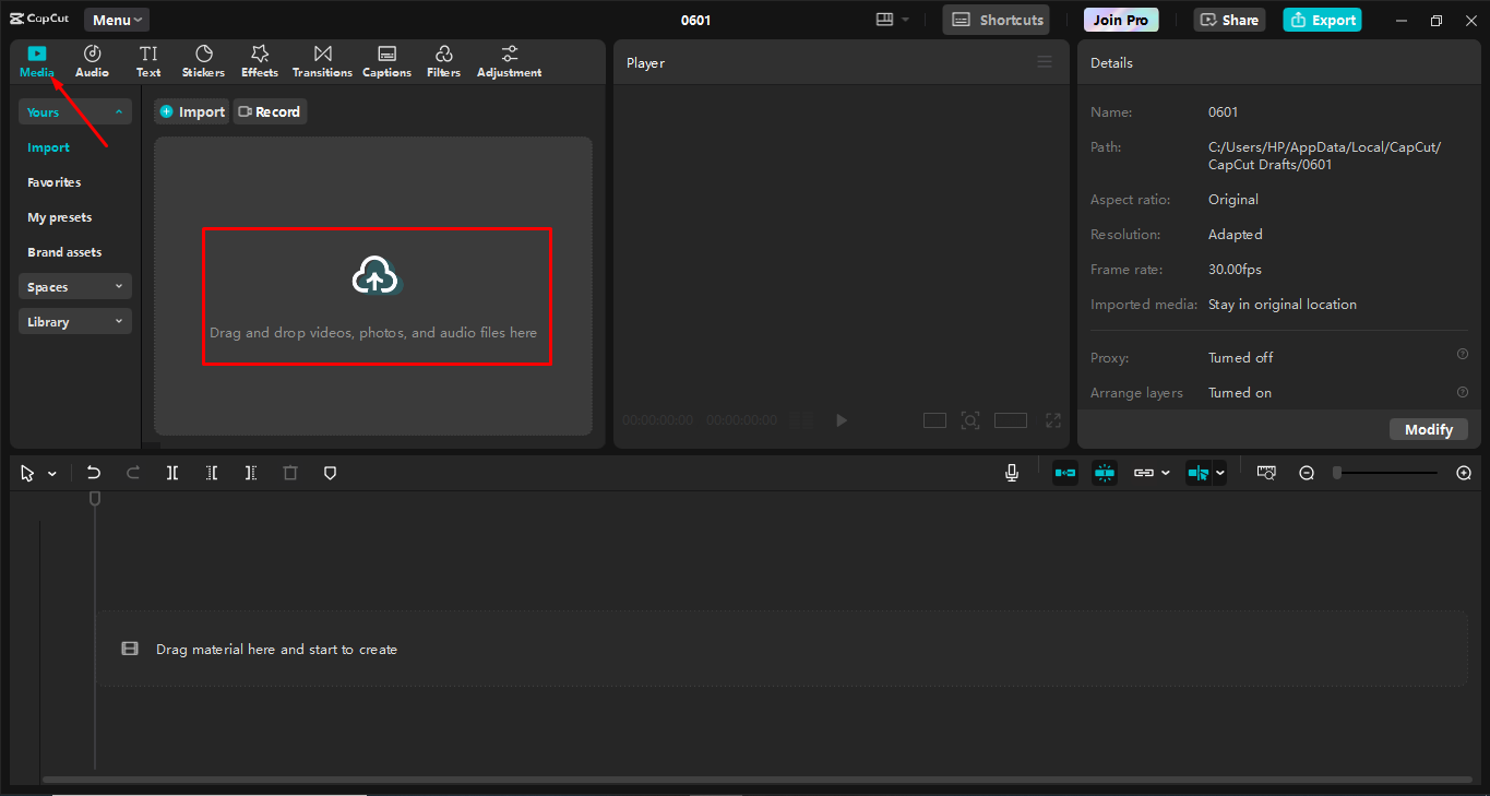 Import a photo into the CapCut desktop video editor