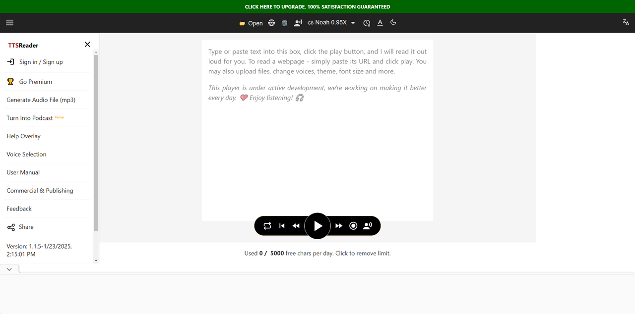 TTSReaders's interface