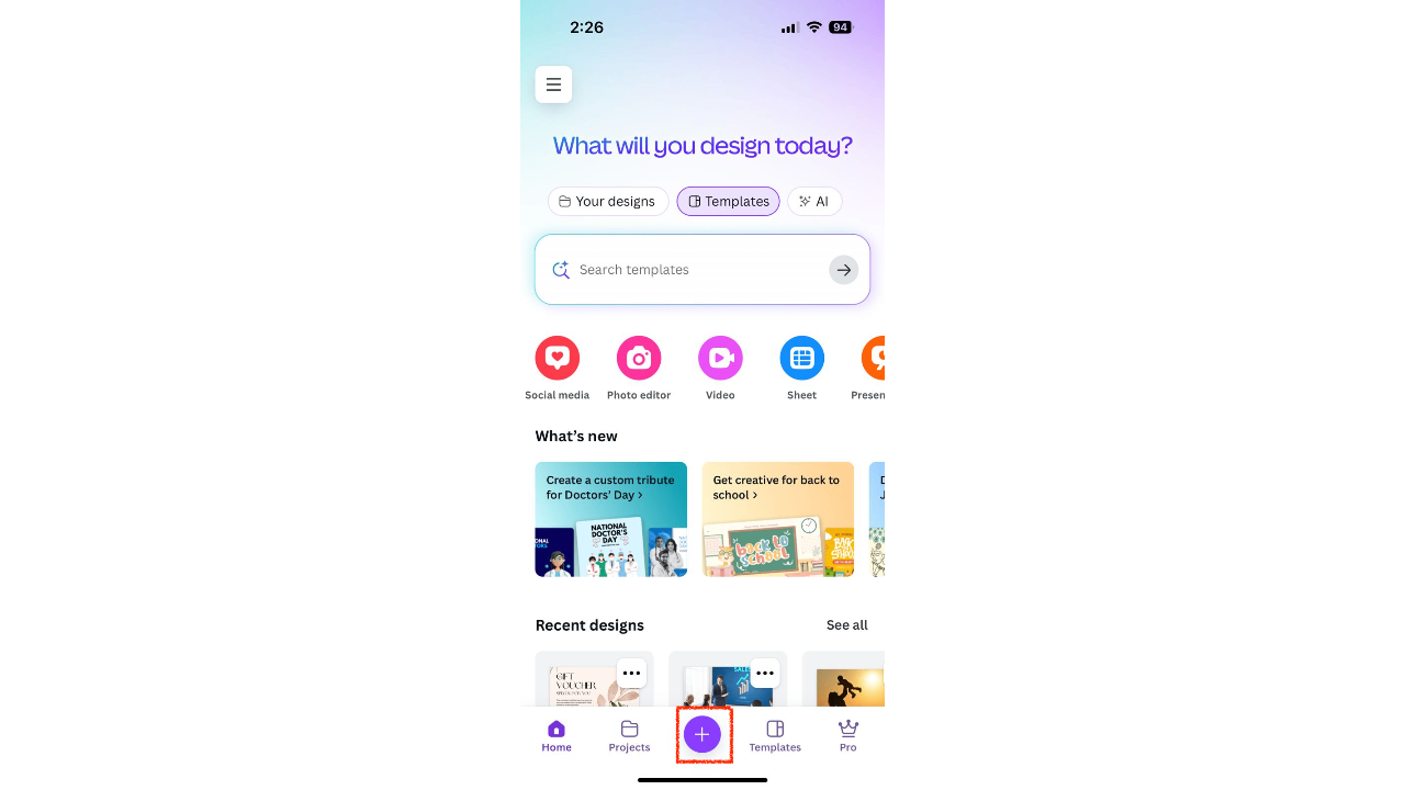 Canvaアプリに動画をアップロード
