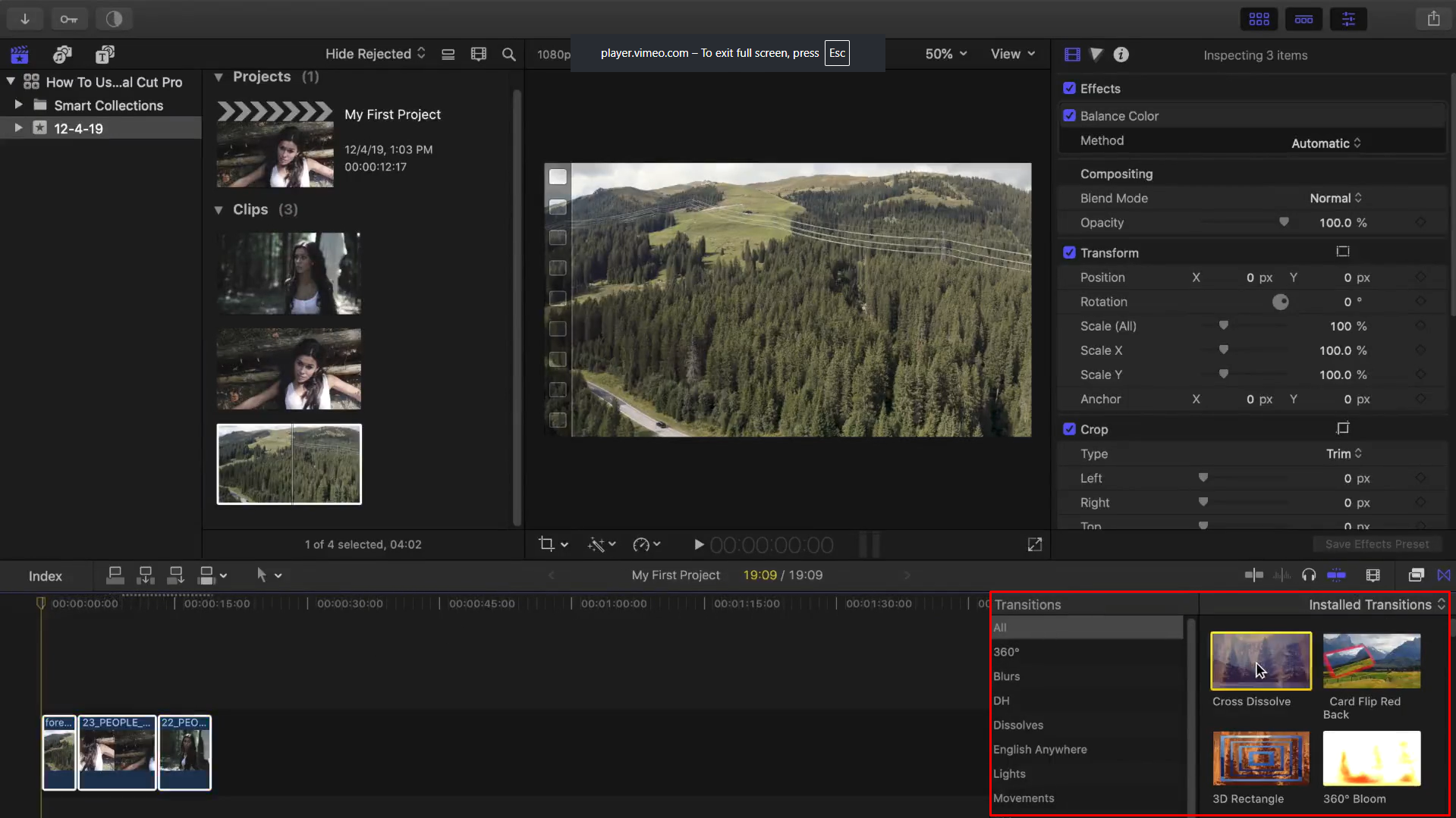 Adding text and transitions to the video with Final Cut Pro