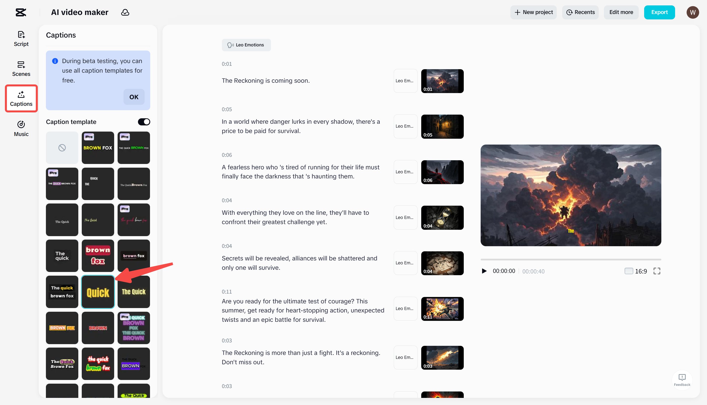 Ondertitels toevoegen aan video in CapCut's AI-videomaker.