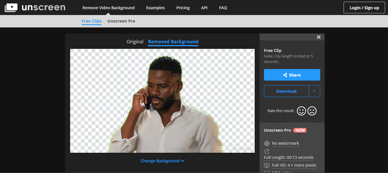 Remove the green screen using Unscreen