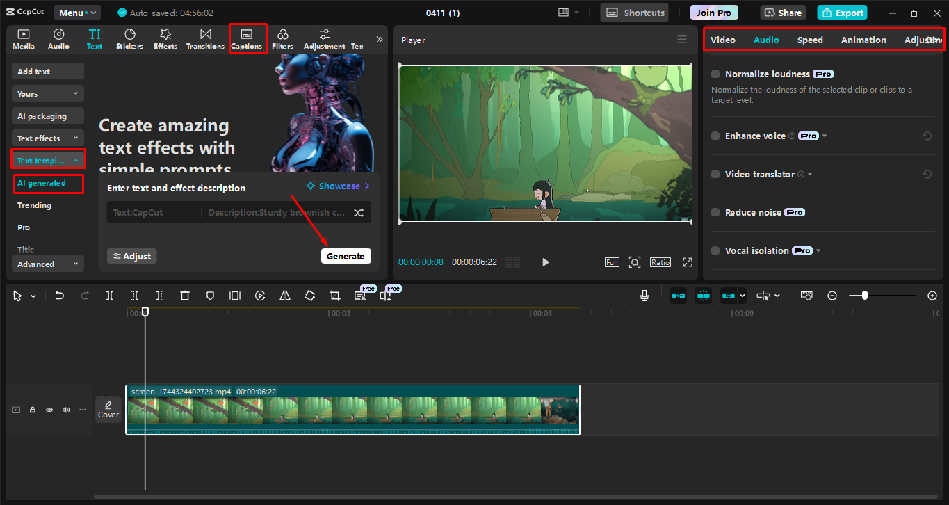 Edición de la grabación de pantalla en el CapCut editor de vídeo de escritorio