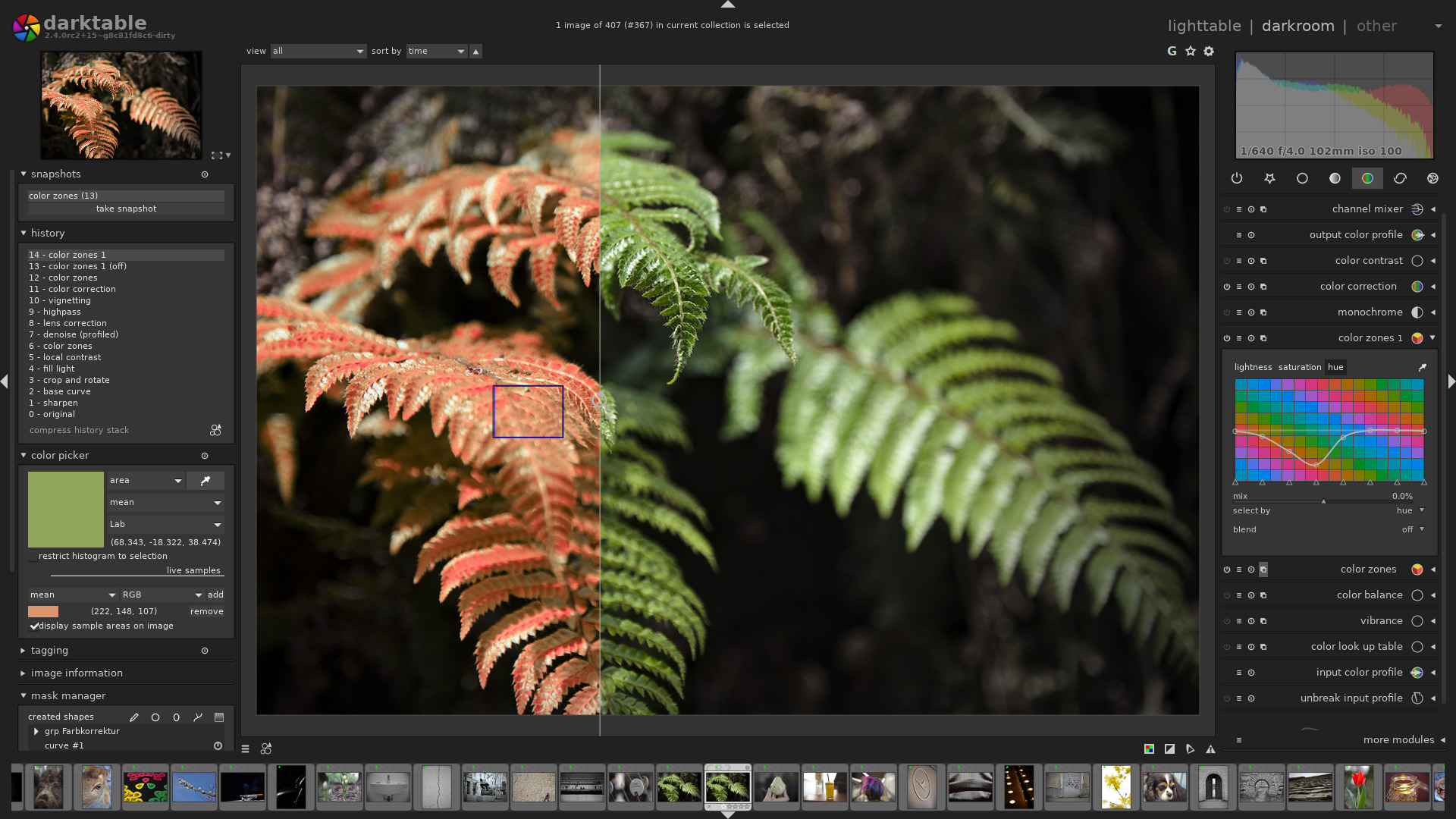 Interface of Darktable — best free raw photo editor