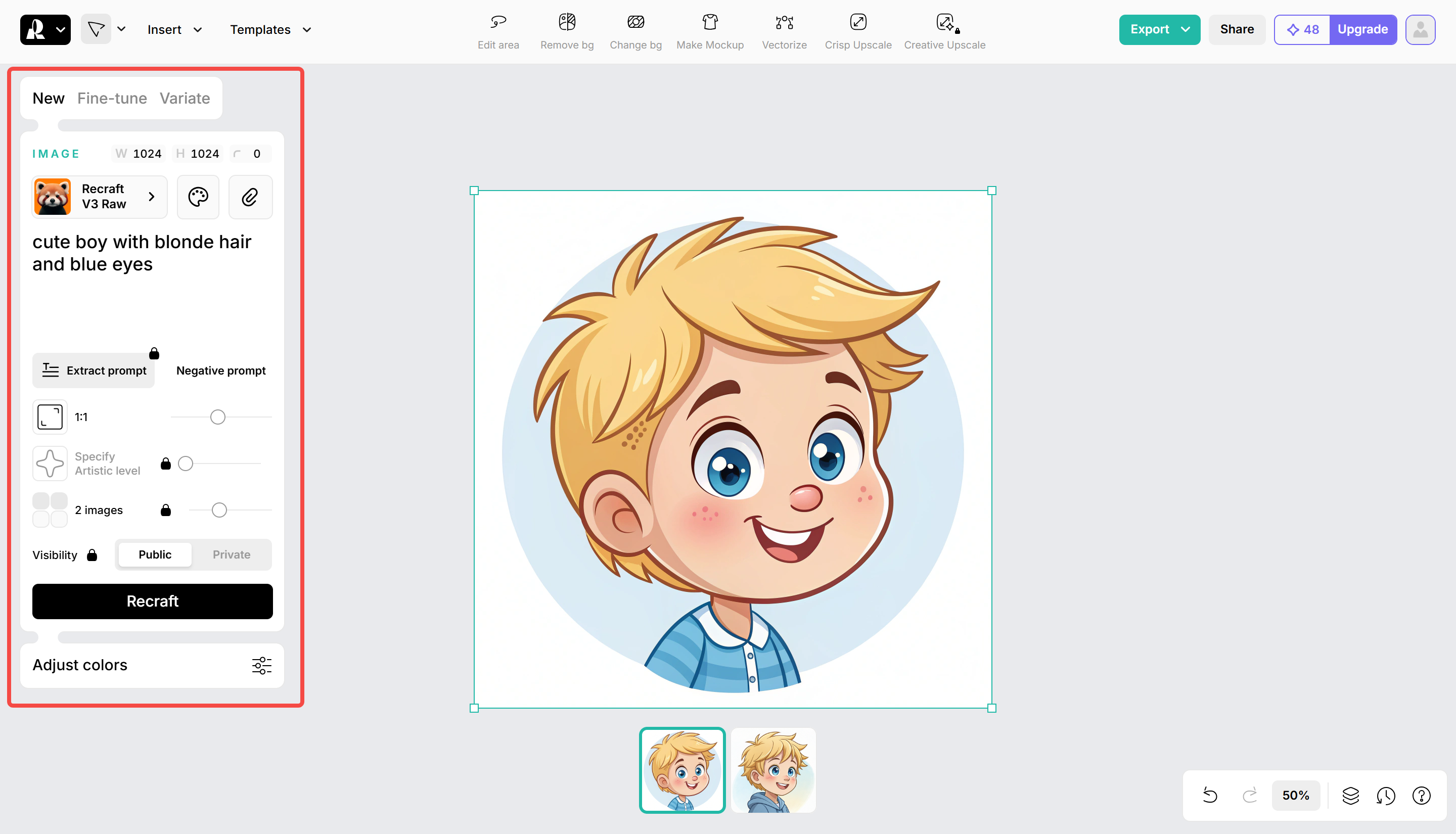 Writing a text prompt to generate an image in Recraft AI