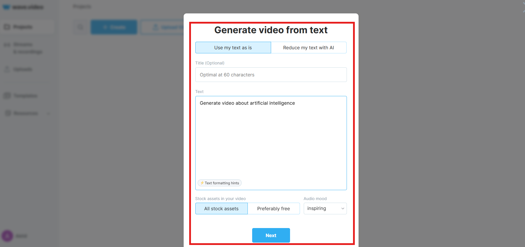 Upload your text and adjust settings