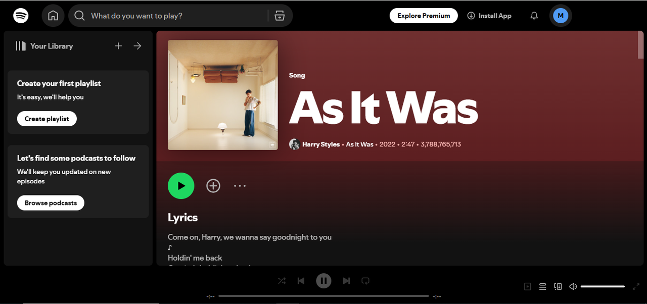 อินเทอร์เฟซของ As It Is - หนึ่งในเพลงยอดนิยมตลอดกาล Spotify