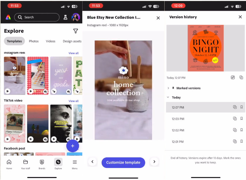 Antarmuka Adobe Express - editor video gratis lainnya untuk iPhone di Reddit