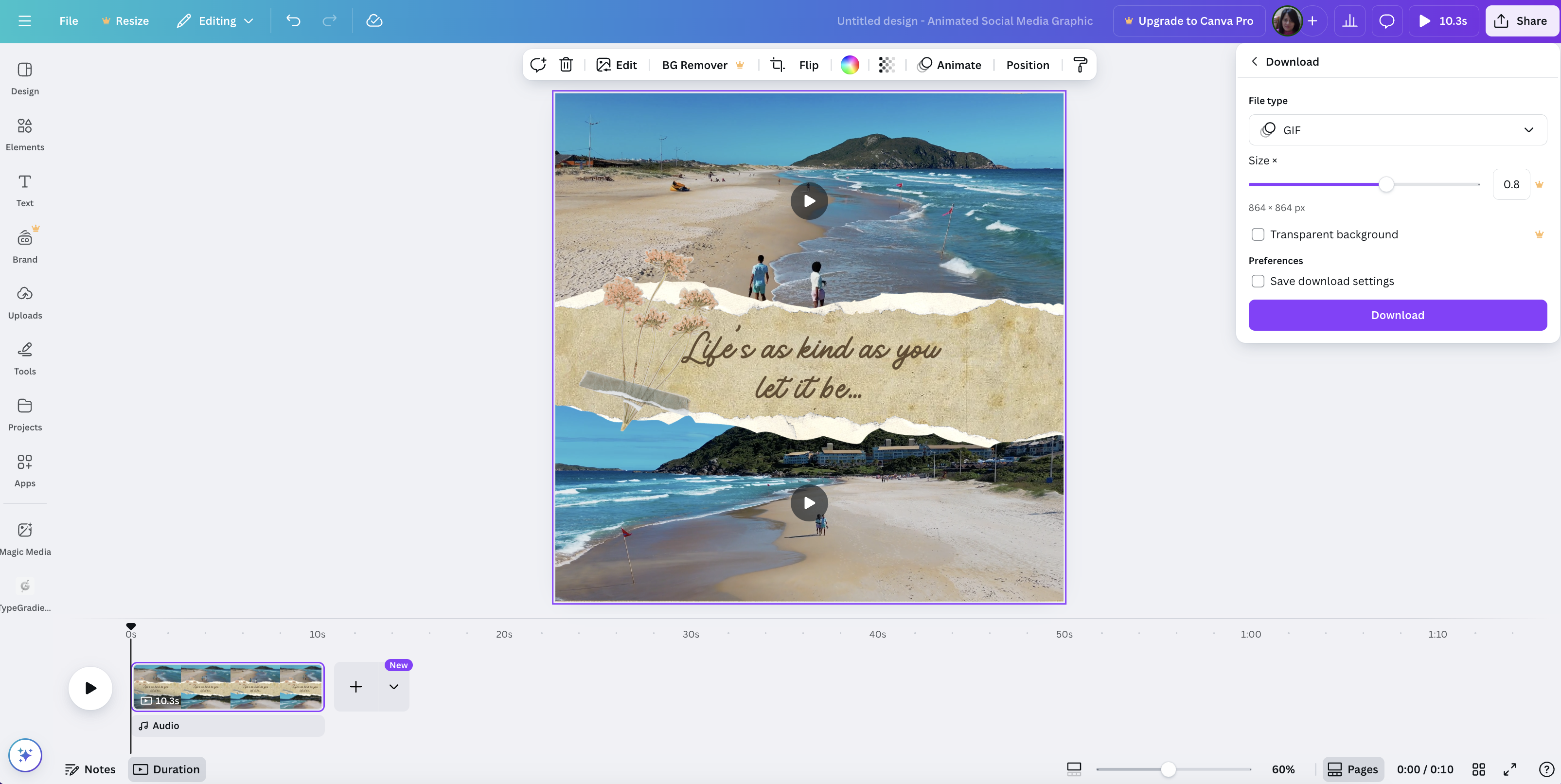 อินเทอร์เฟซผู้ผลิต GIF โปร่งใส Canva