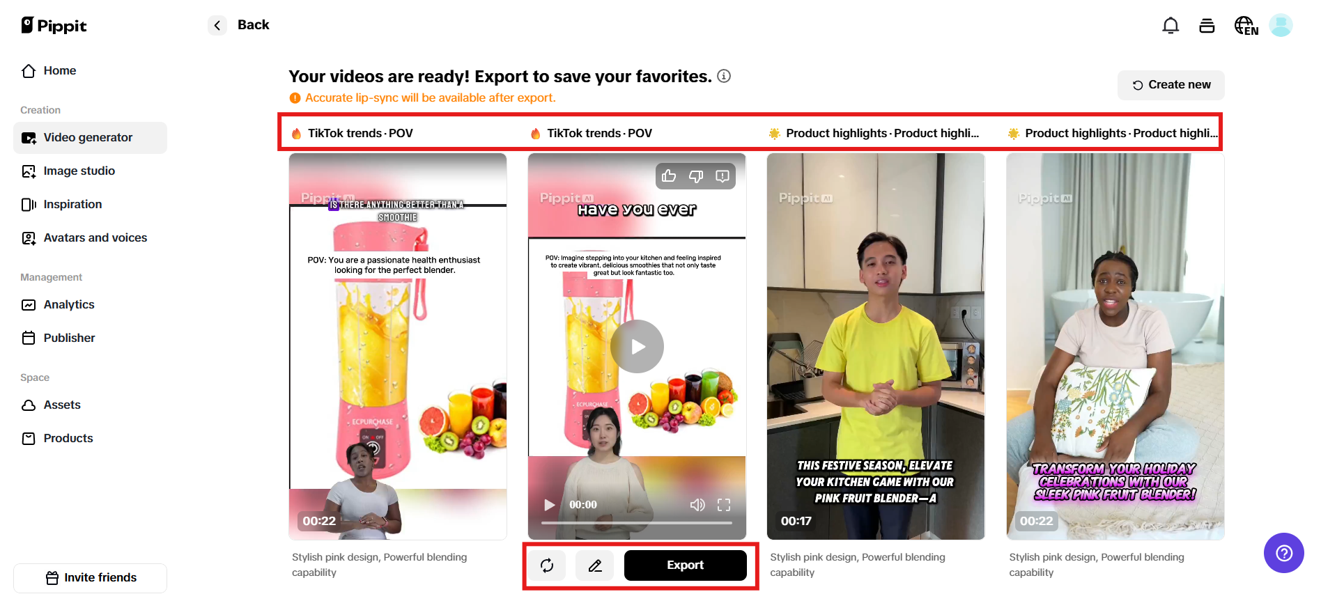 Preview generated videos and click Quick edit