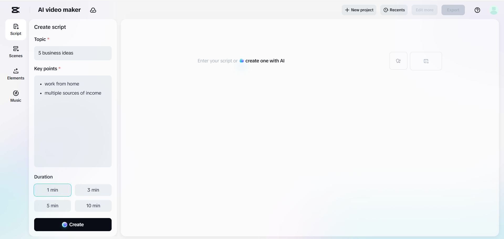 Create script using AI script writer