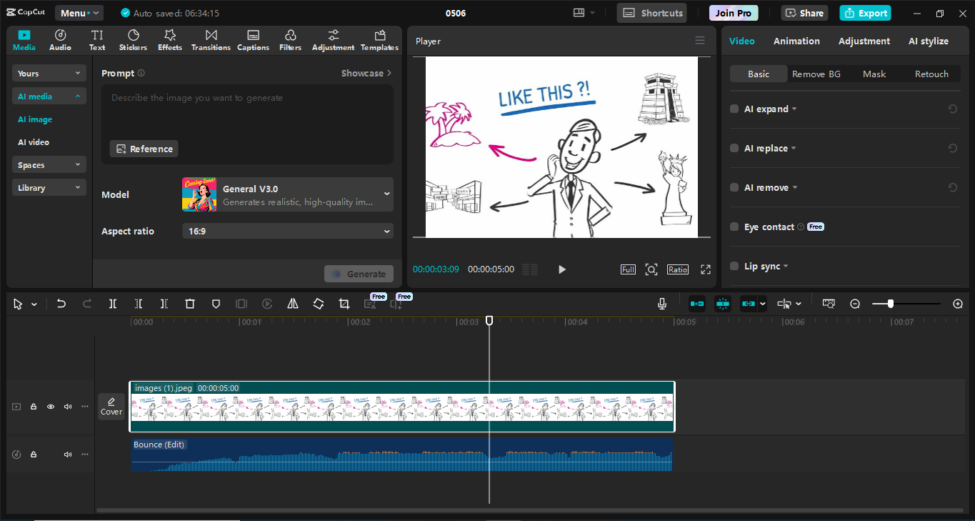 Interface de l' CapCut éditeur vidéo de bureau