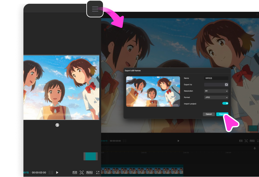Exporting and downloading anime images from CapCut's anime image generator