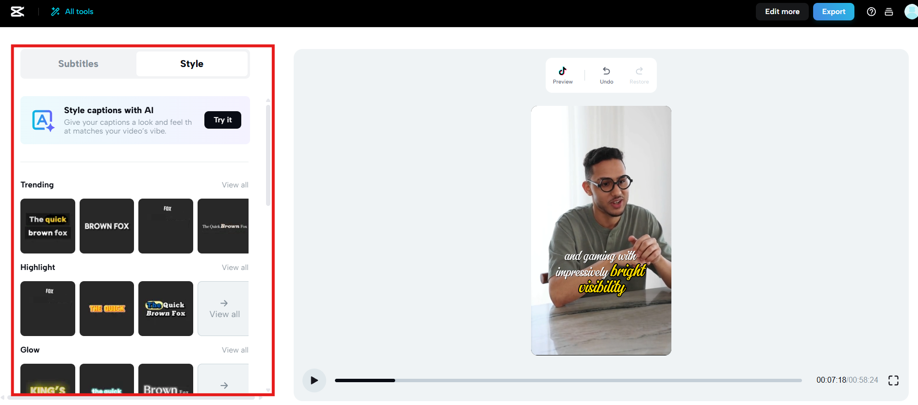 Pilih gaya animasi teks