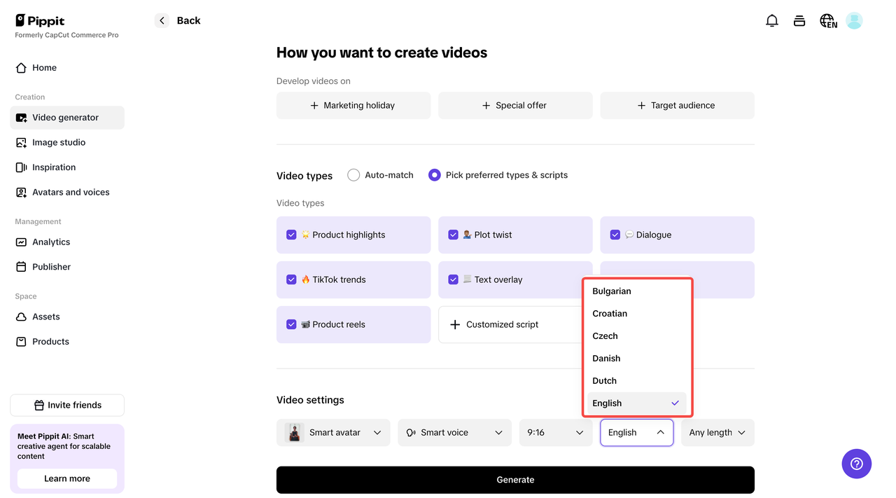 One-click video generation with any language
